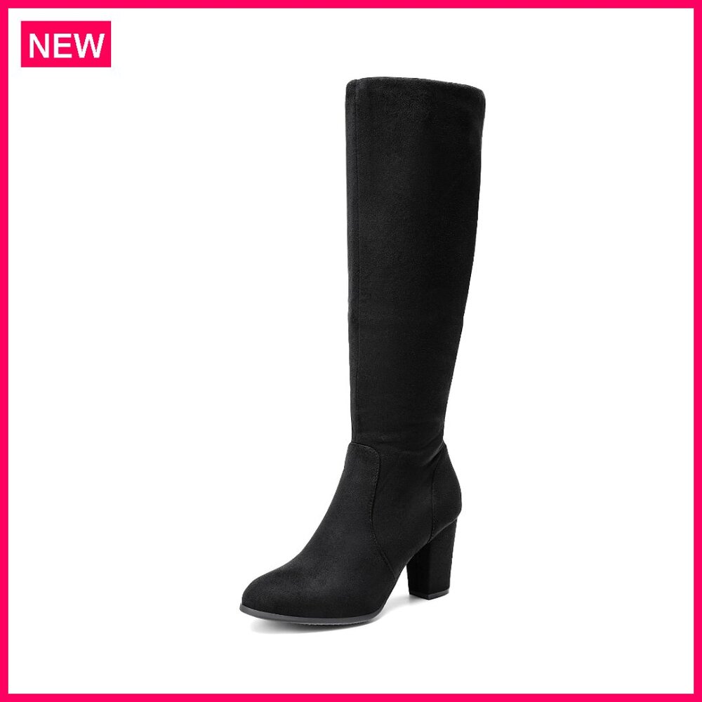 Women's Chunky Heel Knee High Boots 3.14 Inch Heel Soft Lining